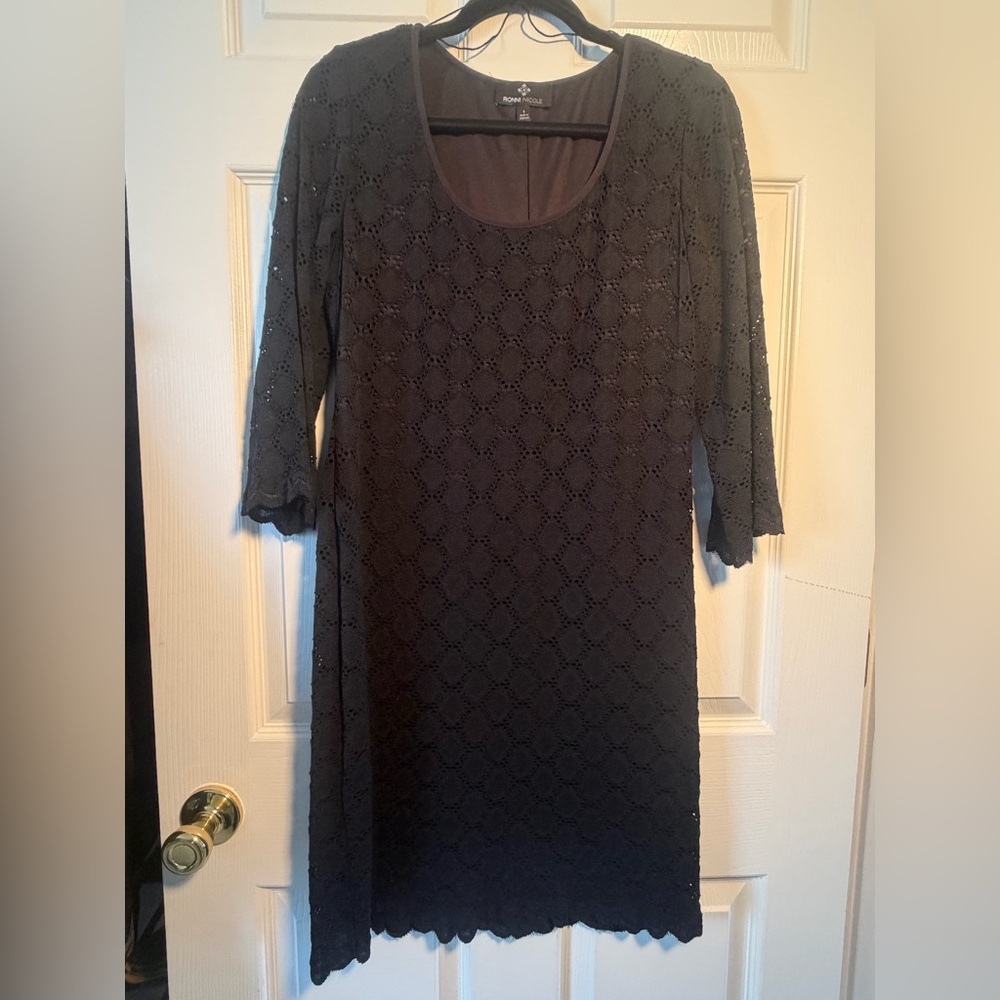 Ronni Nicole Black Lace Shift Dress with Scoop Neck